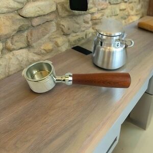 NIB COFFEE Portafilter Wood Handle Espresso Coffee Bottomless Filter Holder